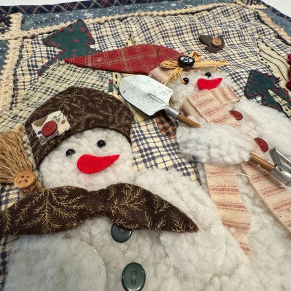 Vintage Pillow Cover 2D Handmade Christmas Winter Snowman Family Zipper *read* - Picture 2 of 7
